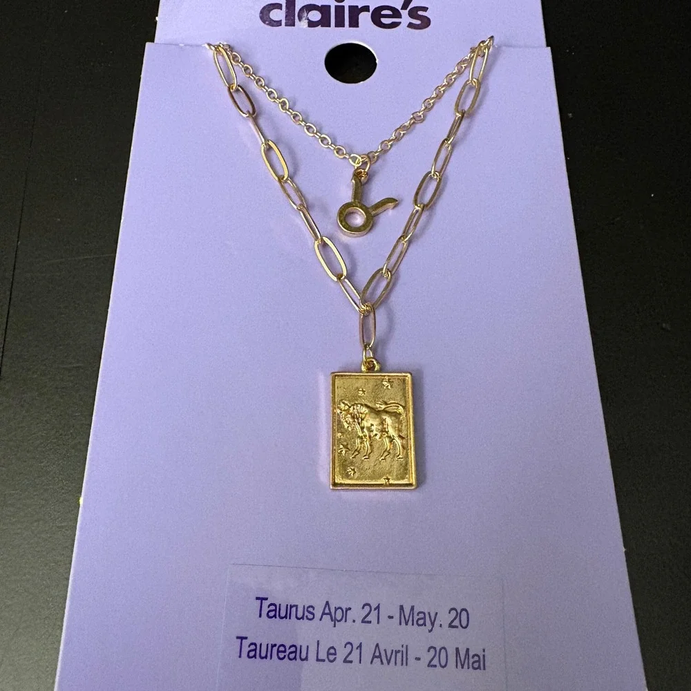 NWT Claires‎ Gold Taurus Zodiac Layered Set of 2 Necklaces April May Gift